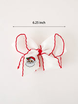 Girls' Christmas Santa Embroidered 6.25" Hair Bow – White/Pink - Rylee Faith Designs - Flyclothing LLC