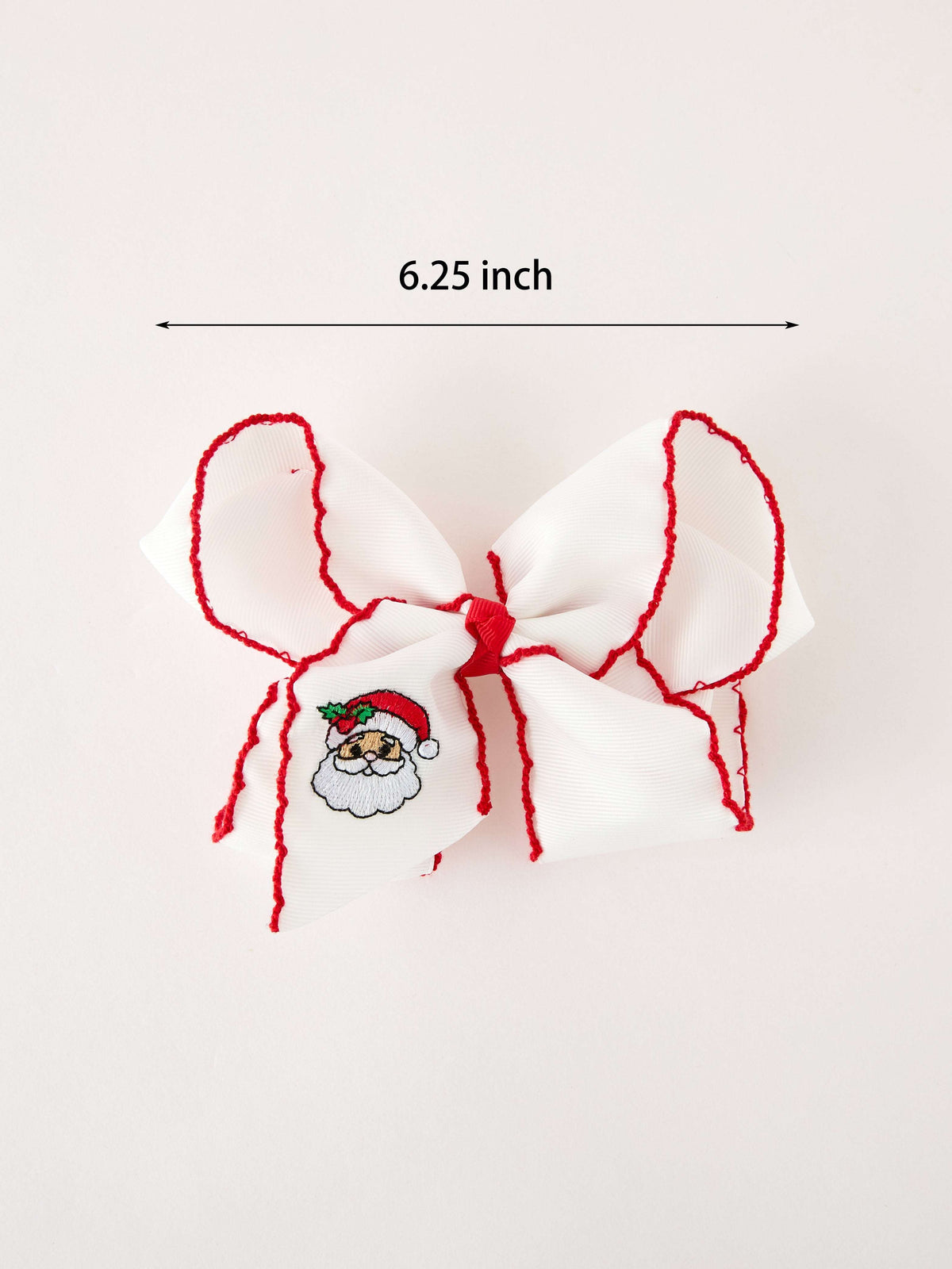 Girls' Christmas Santa Embroidered 6.25" Hair Bow – White/Pink - Rylee Faith Designs - Flyclothing LLC
