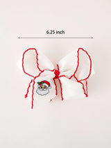 Girls' Christmas Santa Embroidered 6.25" Hair Bow – White/Pink - Rylee Faith Designs - Flyclothing LLC