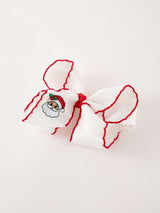 Girls' Christmas Santa Embroidered 6.25" Hair Bow – White/Pink - Rylee Faith Designs - Flyclothing LLC