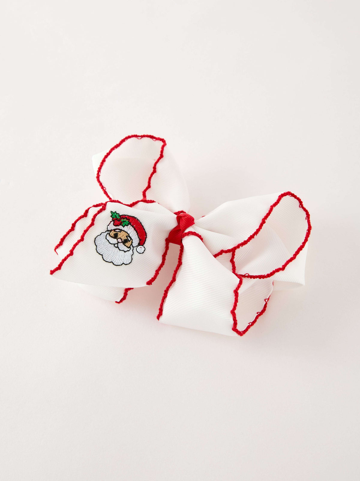 Girls' Christmas Santa Embroidered 6.25" Hair Bow – White/Pink - Rylee Faith Designs - Flyclothing LLC
