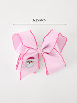 Girls' Christmas Santa Embroidered 6.25" Hair Bow – White/Pink - Rylee Faith Designs - Flyclothing LLC