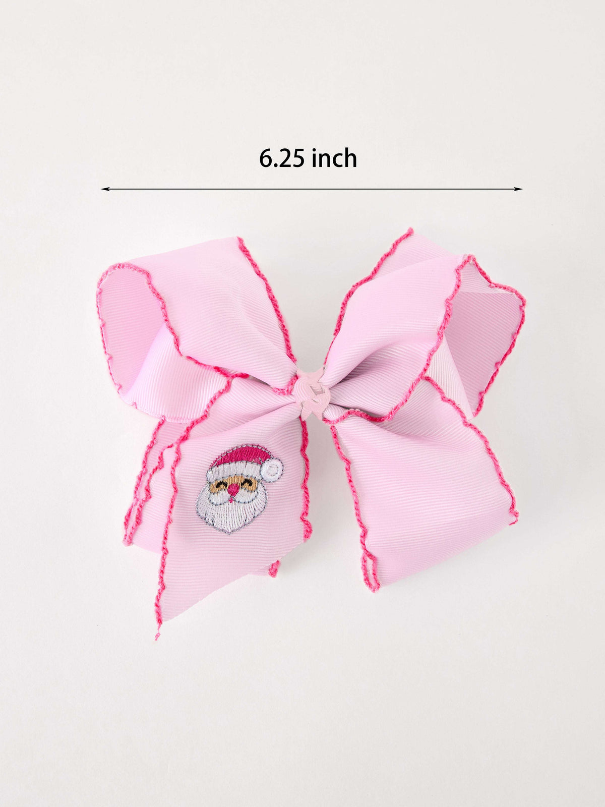 Girls' Christmas Santa Embroidered 6.25" Hair Bow – White/Pink - Rylee Faith Designs - Flyclothing LLC