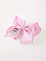 Girls' Christmas Santa Embroidered 6.25" Hair Bow – White/Pink - Rylee Faith Designs - Flyclothing LLC