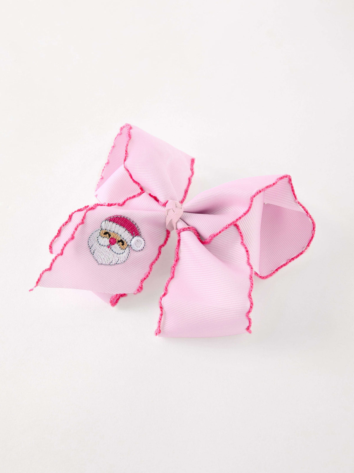 Girls' Christmas Santa Embroidered 6.25" Hair Bow – White/Pink - Rylee Faith Designs - Flyclothing LLC