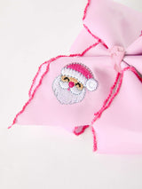 Girls' Christmas Santa Embroidered 6.25" Hair Bow – White/Pink - Rylee Faith Designs - Flyclothing LLC