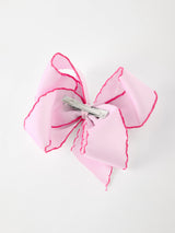 Girls' Christmas Santa Embroidered 6.25" Hair Bow – White/Pink - Rylee Faith Designs - Flyclothing LLC