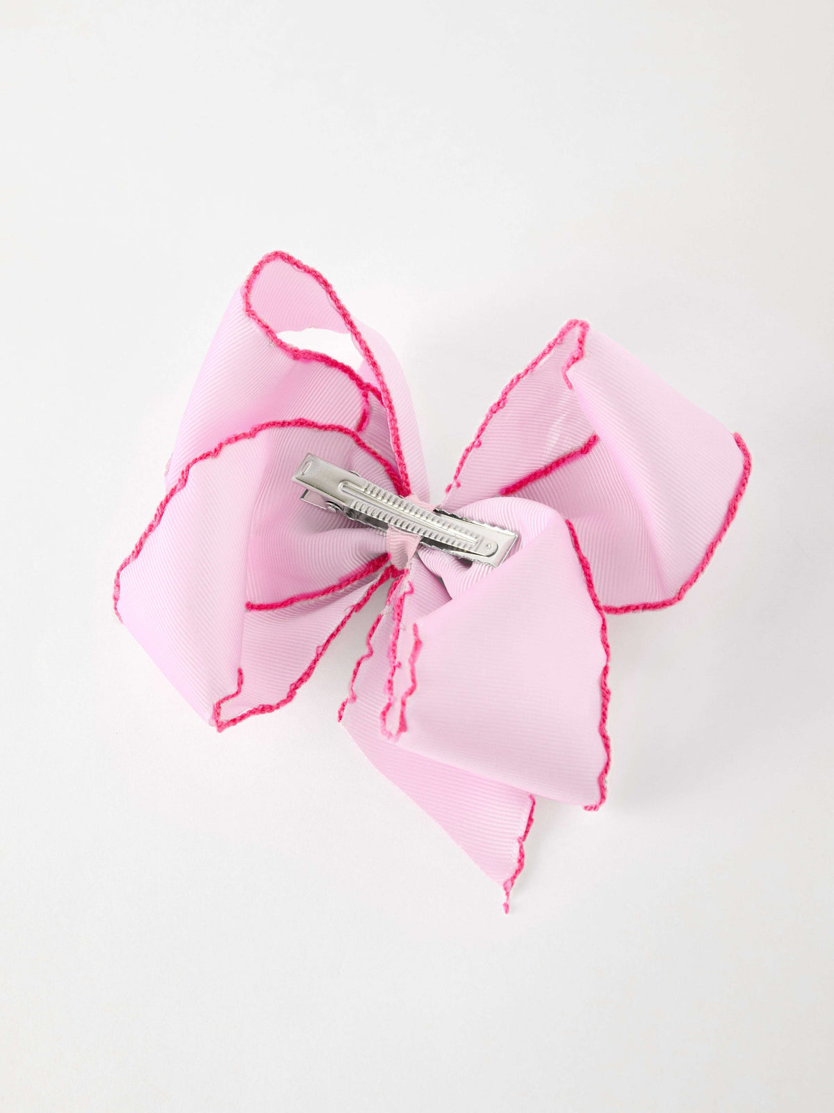 Girls' Christmas Santa Embroidered 6.25" Hair Bow – White/Pink - Rylee Faith Designs - Flyclothing LLC