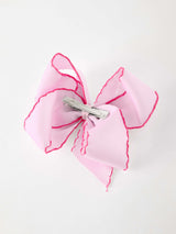 Girls' Christmas Santa Embroidered 6.25" Hair Bow – White/Pink - Rylee Faith Designs - Flyclothing LLC
