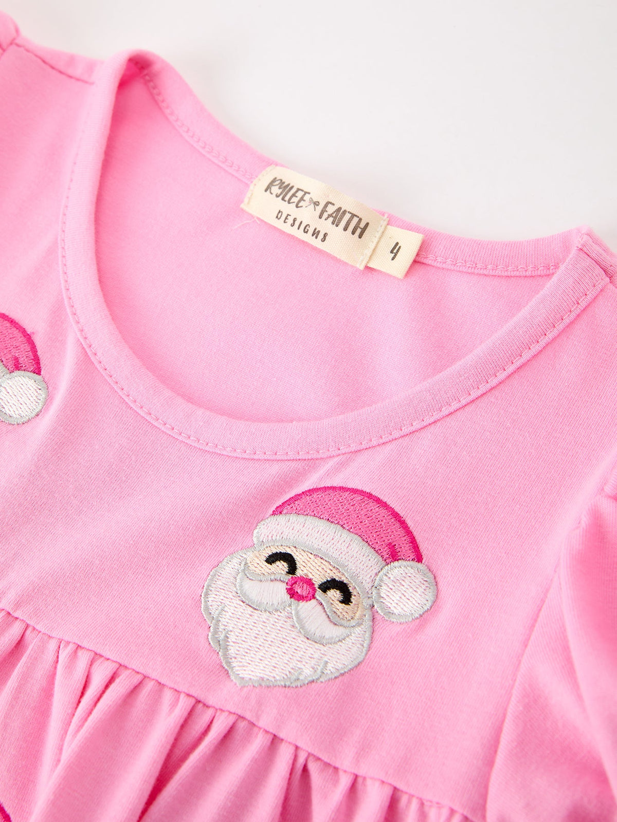 Christmas Santa Embroidery Girls Dress Ruffle Sleeve - Rylee Faith Designs - Flyclothing LLC