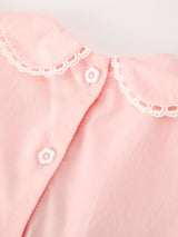 Fall Girls Pink Floral Embroidered Smocked Peter Pan Collar Dress