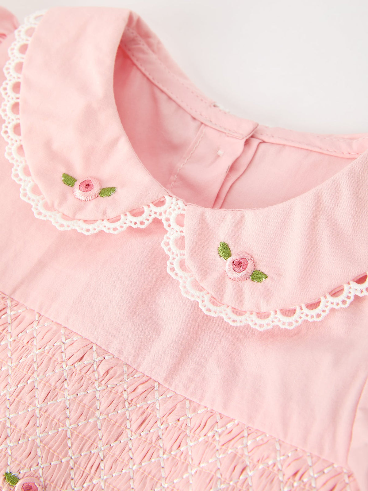 Fall Baby Girls Pink Floral Embroidered Smocked Bow Bubble Romper