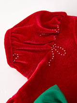 Baby Girls Christmas Red Velvet Rhinestone Bow Bubble Romper - Rylee Faith Designs - Flyclothing LLC