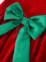 Baby Girls Christmas Red Velvet Rhinestone Bow Bubble Romper - Rylee Faith Designs - Flyclothing LLC
