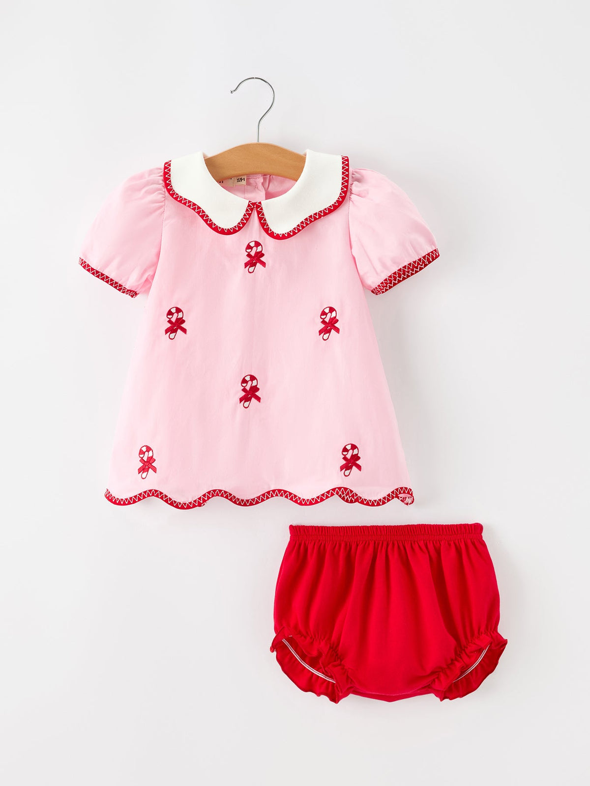 Christmas Girls Candy Cane Embroidered Top & Red Bloomer Set - Rylee Faith Designs - Flyclothing LLC