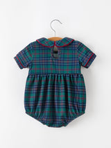 Christmas Baby Boys Plaid Smocked Peter Pan Collar Bubble Romper