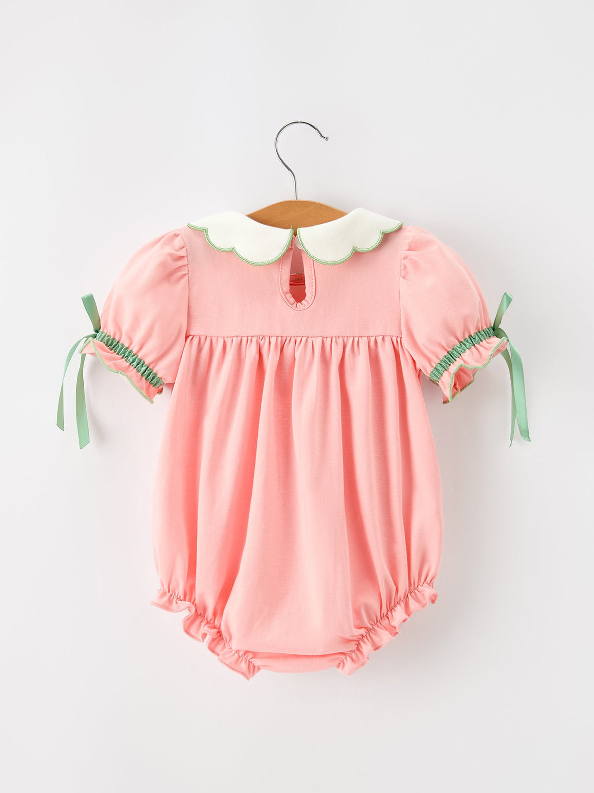Christmas Baby Girls Pink Christmas Tree Embroidered Ruffle Romper - Rylee Faith Designs - Flyclothing LLC