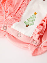 Christmas Baby Girls Pink Christmas Tree Embroidered Ruffle Romper - Rylee Faith Designs - Flyclothing LLC