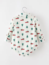 Christmas Baby Boys Christmas Tree Truck Print Long Sleeve Shirt Romper - Rylee Faith Designs - Flyclothing LLC