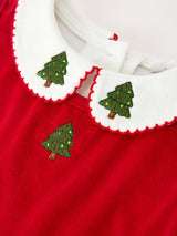 Girls Christmas Tree Embroidered Cotton Top & Corduroy Romper Set