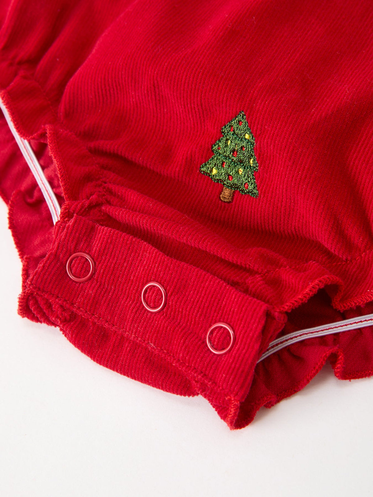 Girls Christmas Tree Embroidered Cotton Top & Corduroy Romper Set