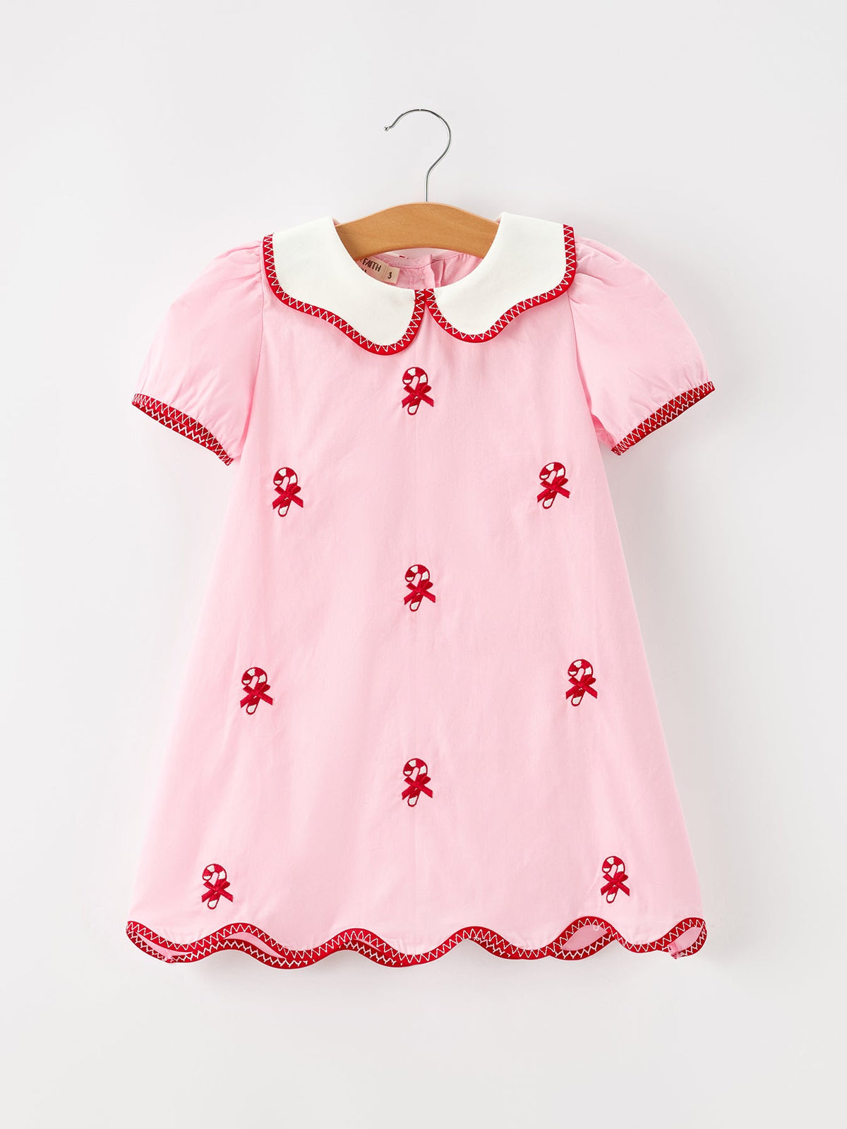 Christmas Girls Pink Candy Cane Embroidered Peter Pan Collar Dress - Rylee Faith Designs - Flyclothing LLC