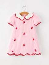 Christmas Girls Pink Candy Cane Embroidered Peter Pan Collar Dress - Rylee Faith Designs - Flyclothing LLC
