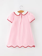 Christmas Girls Pink Candy Cane Embroidered Peter Pan Collar Dress - Rylee Faith Designs - Flyclothing LLC