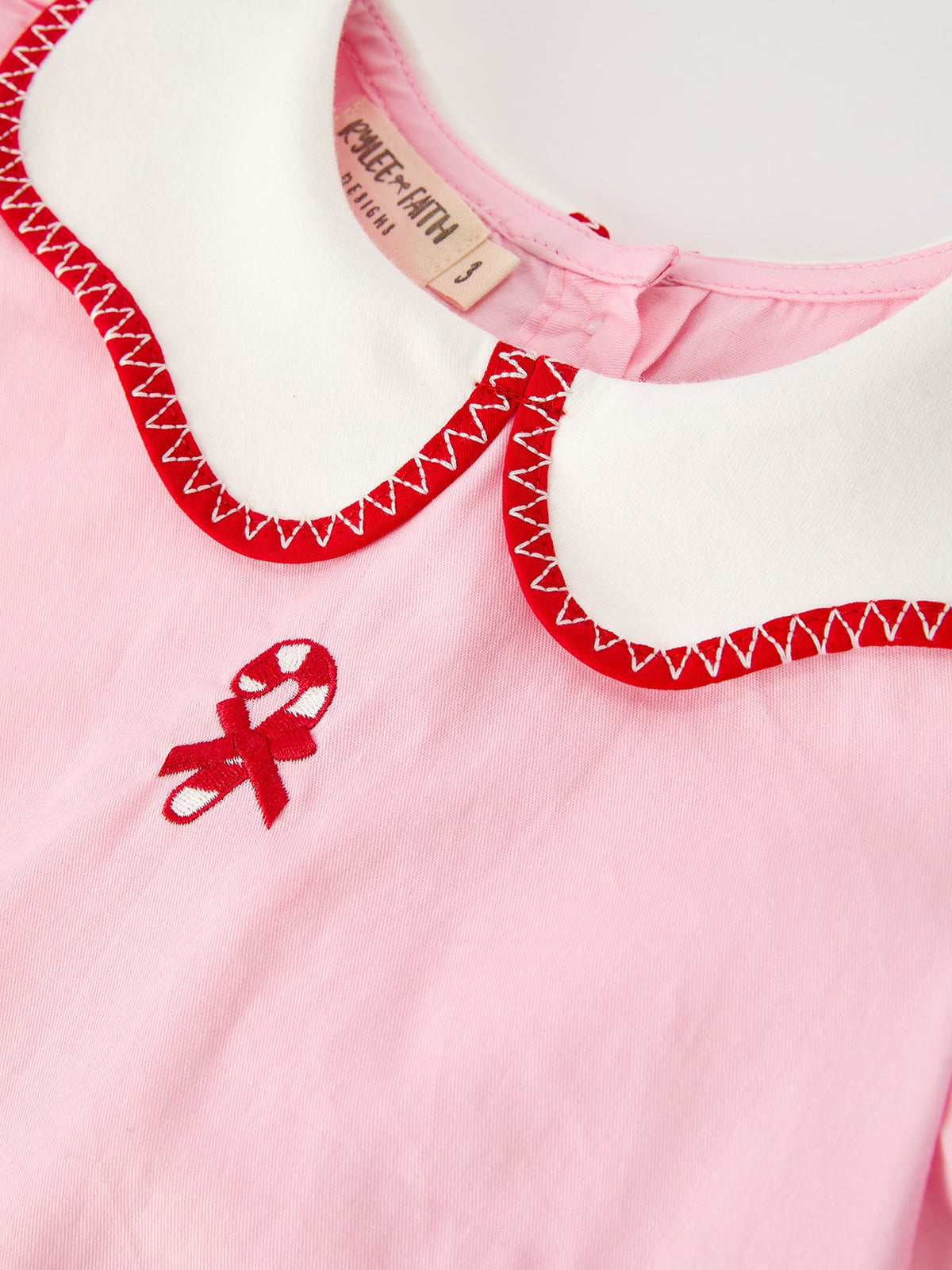 Christmas Girls Pink Candy Cane Embroidered Peter Pan Collar Dress - Rylee Faith Designs - Flyclothing LLC