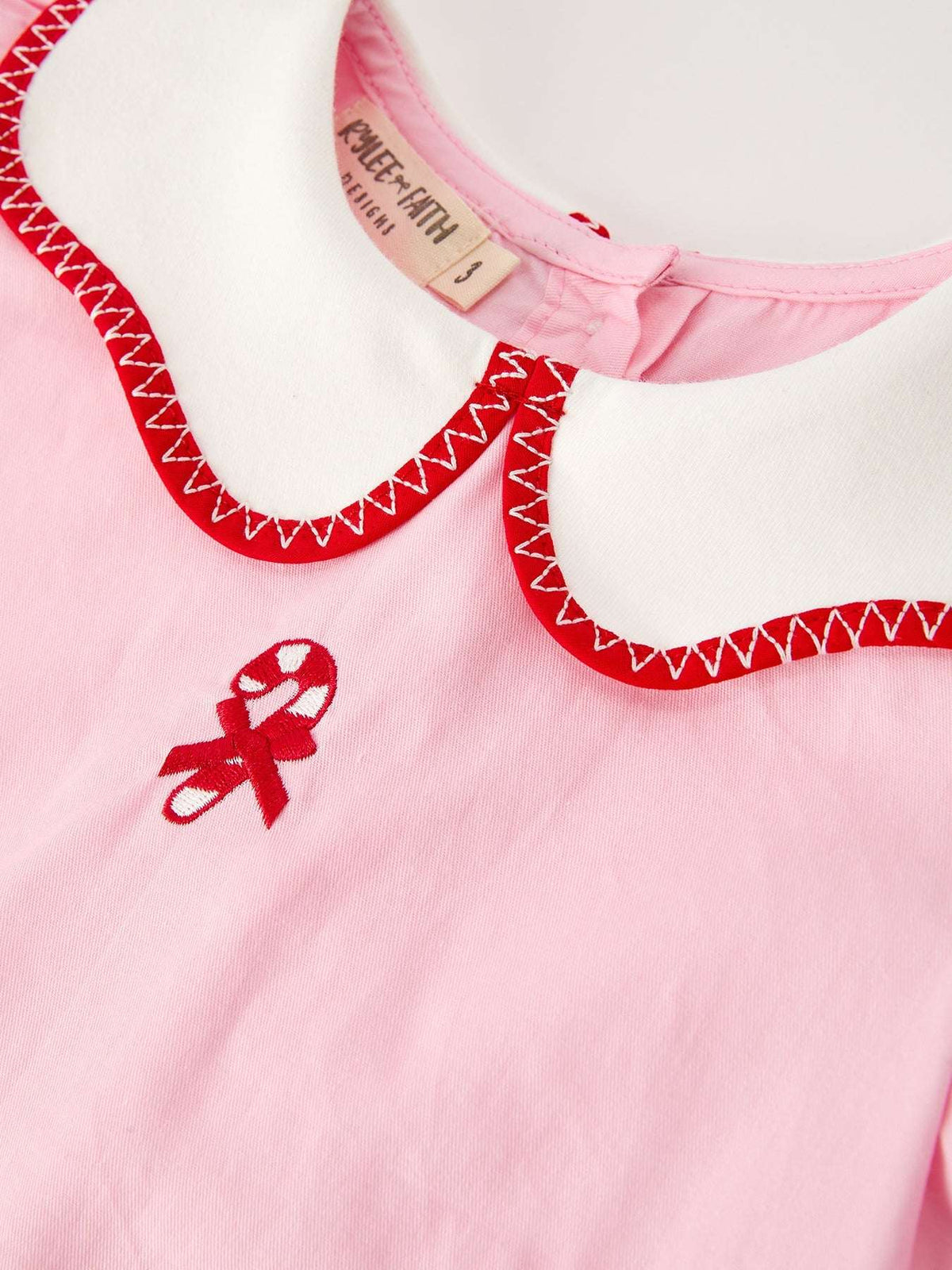 Christmas Girls Pink Candy Cane Embroidered Peter Pan Collar Dress - Rylee Faith Designs - Flyclothing LLC
