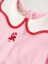 Christmas Girls Pink Candy Cane Embroidered Peter Pan Collar Dress - Rylee Faith Designs - Flyclothing LLC