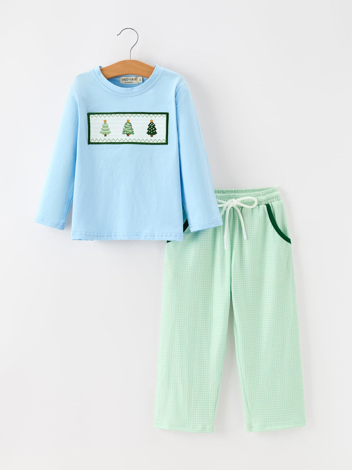 Christmas Boys Christmas Tree Embroidered Long Sleeve Top & Pants Set - Rylee Faith Designs - Flyclothing LLC