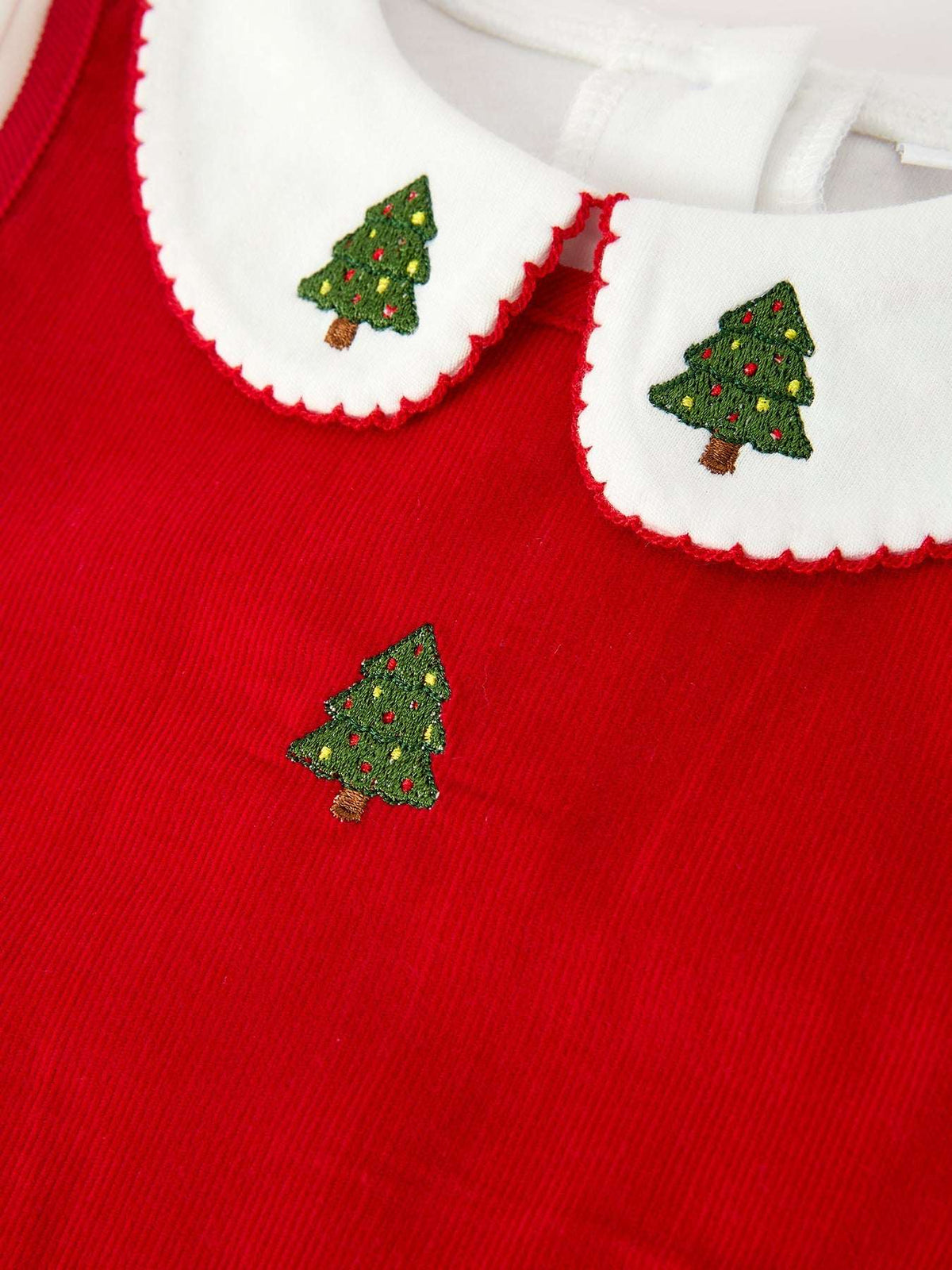 Girls Christmas Tree Embroidered Corduroy Dress & Cotton Top Set