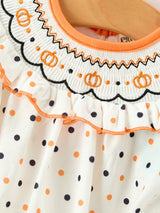 Halloween Pumpkin Smocked Girls Dress Polka Dot Ruffle Sleeve - Rylee Faith Designs - Flyclothing LLC