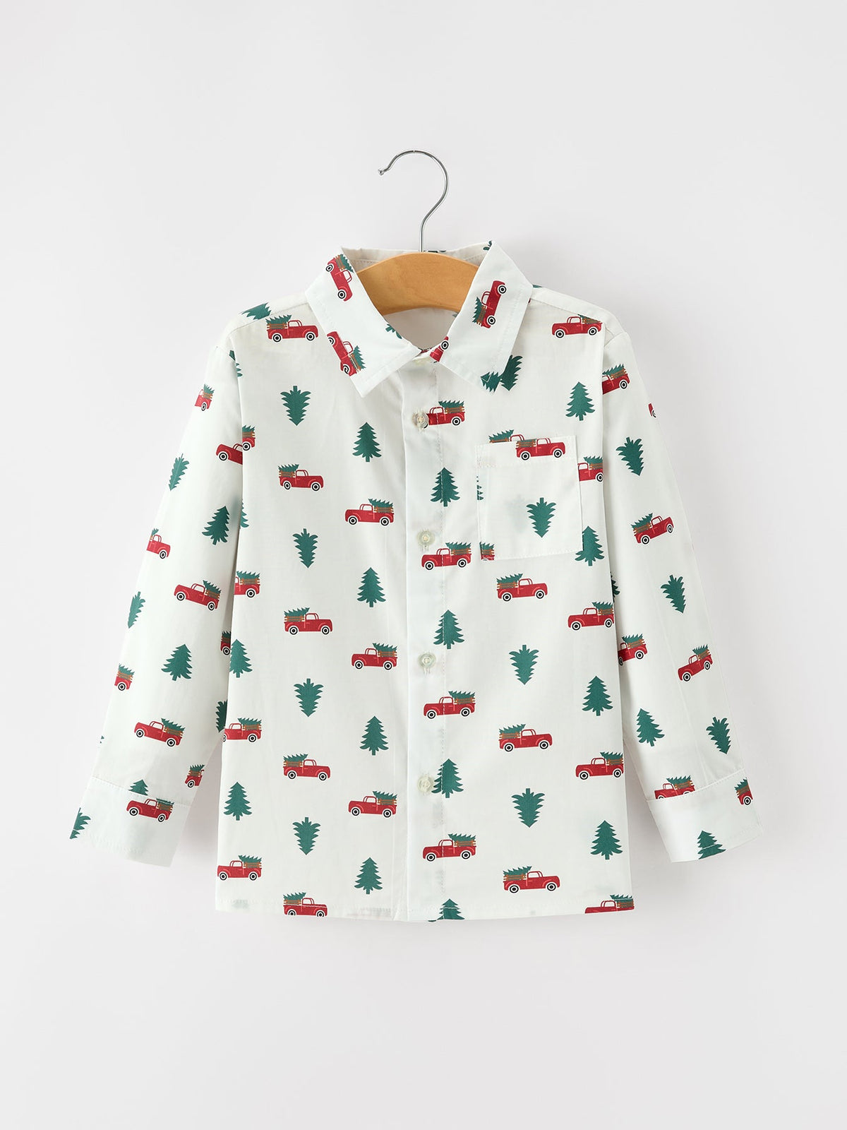 Christmas Boys Christmas Tree Truck Print Shirt & Red Suspender Pants Set - Rylee Faith Designs - Flyclothing LLC