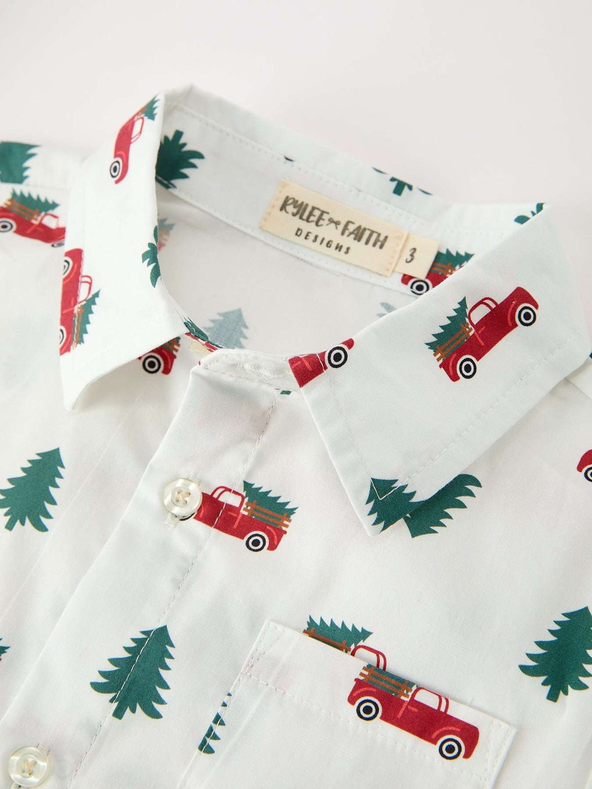 Christmas Boys Christmas Tree Truck Print Shirt & Red Suspender Pants Set - Rylee Faith Designs - Flyclothing LLC