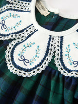 Christmas Girls Green & Navy Plaid Embroidered Collar Dress - Rylee Faith Designs - Flyclothing LLC