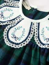 Christmas Girls Green & Navy Plaid Embroidered Collar Dress - Rylee Faith Designs - Flyclothing LLC