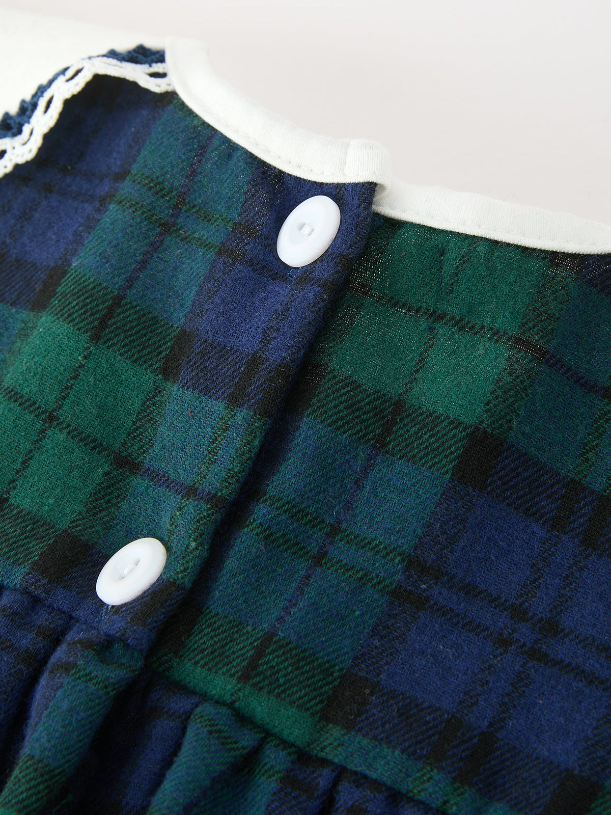 Christmas Girls Green & Navy Plaid Embroidered Collar Dress - Rylee Faith Designs - Flyclothing LLC