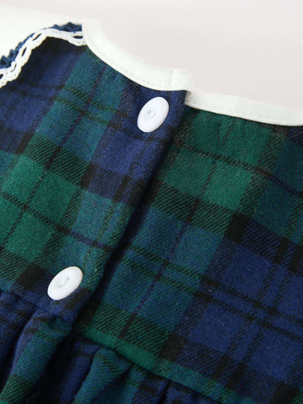 Christmas Girls Green & Navy Plaid Embroidered Collar Dress - Rylee Faith Designs - Flyclothing LLC