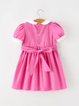 FALL Girls Hot Pink Floral Embroidered Smocked Dress