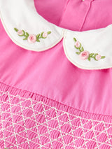 FALL Girls Hot Pink Floral Embroidered Smocked Dress