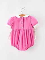 FALL Girls Hot Pink Floral Smocked Bow Bubble Romper