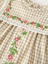 FALL Girls Khaki Plaid Floral Embroidered Bloomer Set