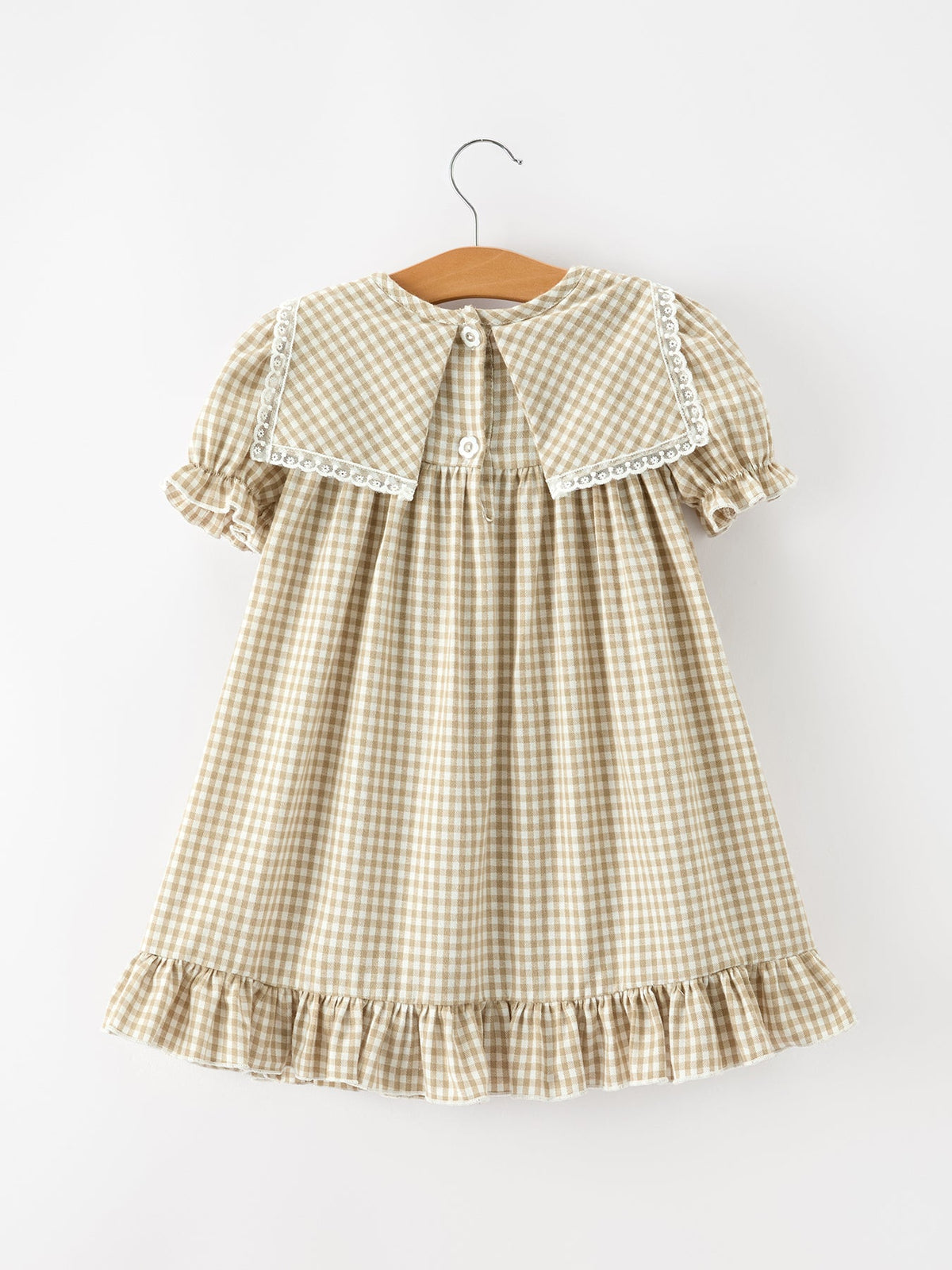Fall Girls Khaki Plaid Floral Embroidered Dress - Rylee Faith Designs - Flyclothing LLC
