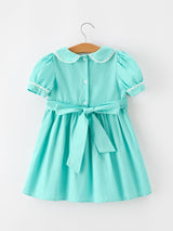 FALL Girls Aqua Floral Embroidered Smocked Dress