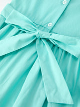 FALL Girls Aqua Floral Embroidered Smocked Dress