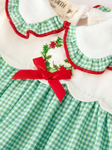 Baby Girls Christmas Green Plaid Embroidered Dress Top & Bloomer Set - Rylee Faith Designs - Flyclothing LLC