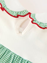 Girls Christmas Green Plaid Embroidered Long Sleeve Dress