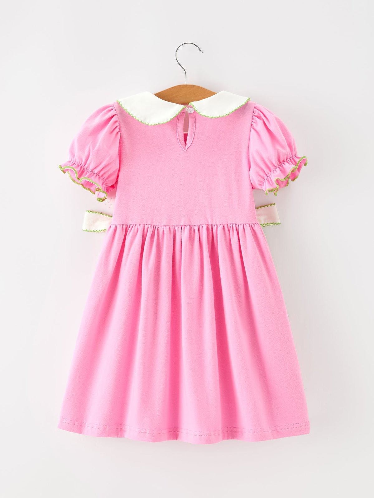 Girls Christmas Pink Bow & Christmas Tree Peter Pan Collar Dress - Rylee Faith Designs - Flyclothing LLC